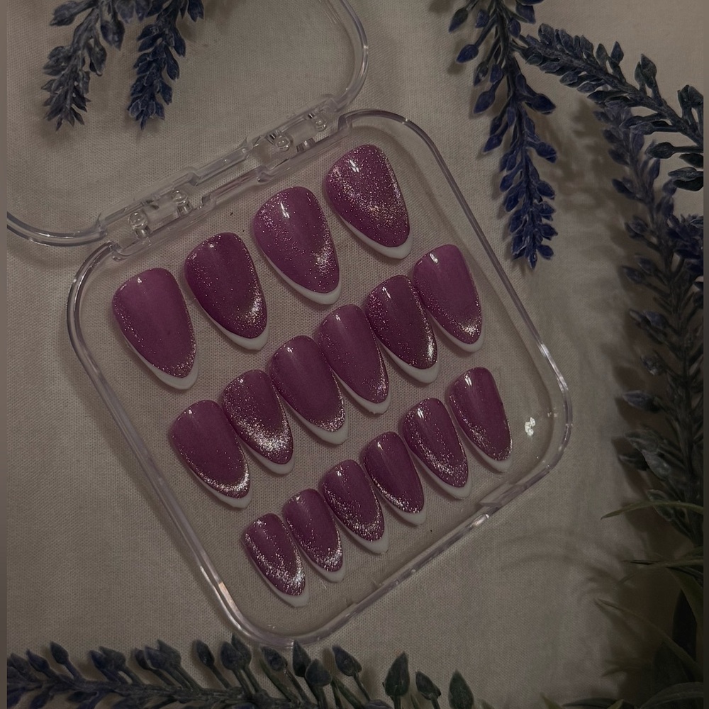 Purple Cat Eye French Tip Press-On Nails